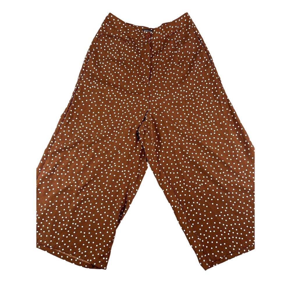 Nasty Gal Pants Womens 2 Brown Wide Leg Polka Dot Cropped High Waist Spring